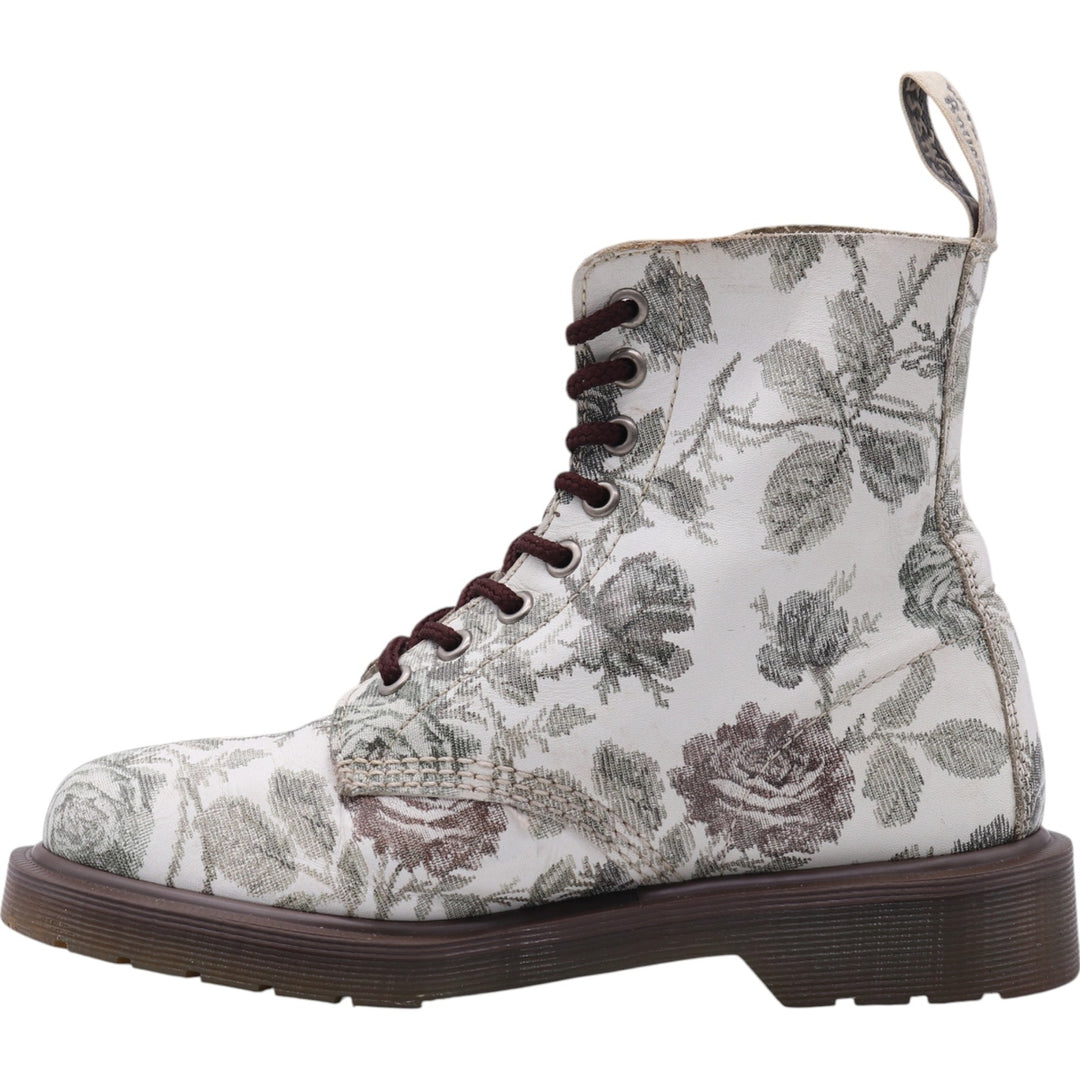 Dr. Martens floral print 8-hole boots Women's 24.0cm genuine leather white type Vintage Second Hand