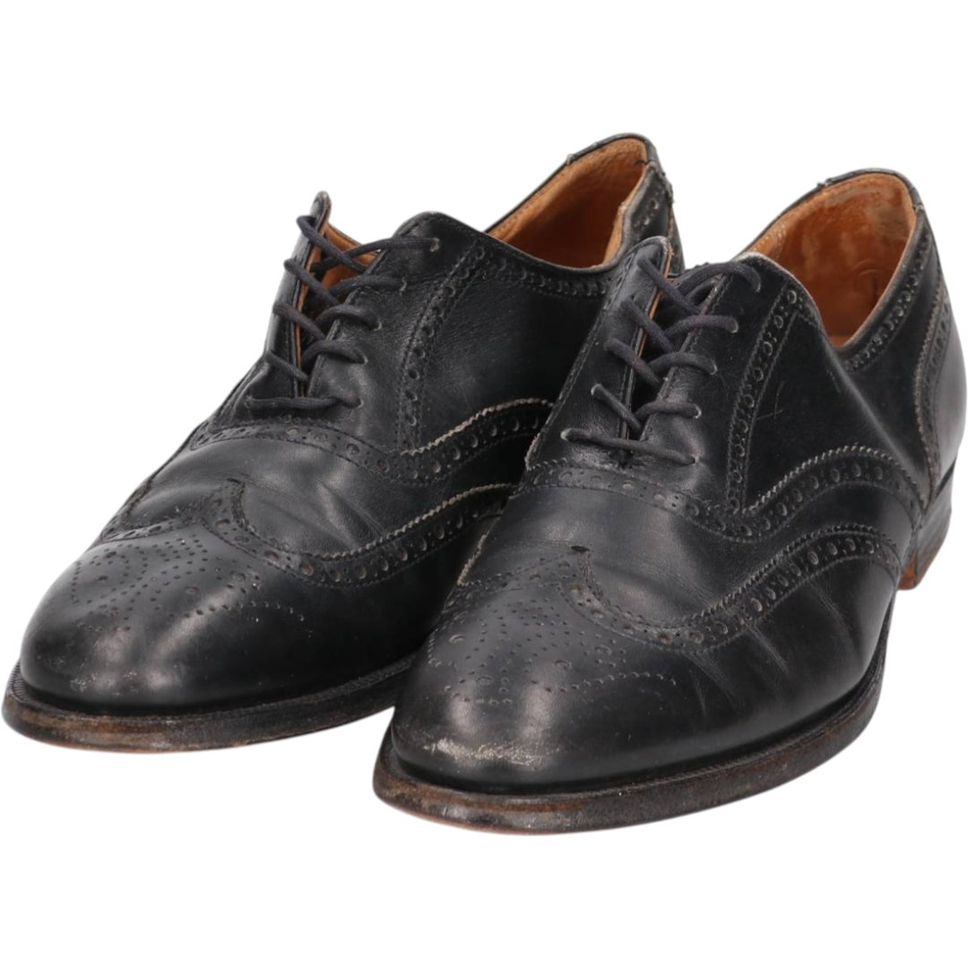 Crockett and Jones semi-brogue wingtip shoes, made in England, 7F Men's 25.5cm genuine leather black type Vintage Second Hand