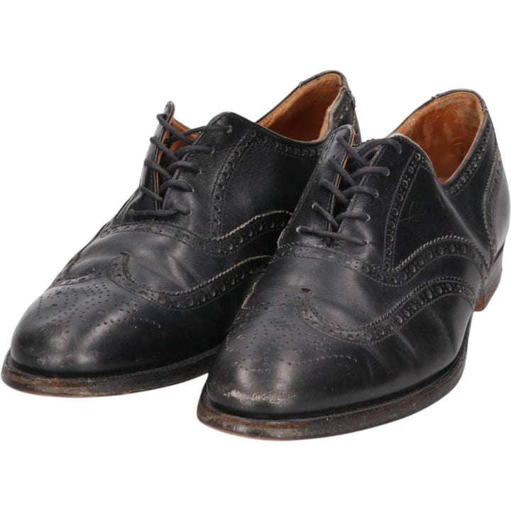 Crockett and Jones semi-brogue wingtip shoes, made in England, 7F Men's 25.5cm genuine leather black type Vintage Second Hand