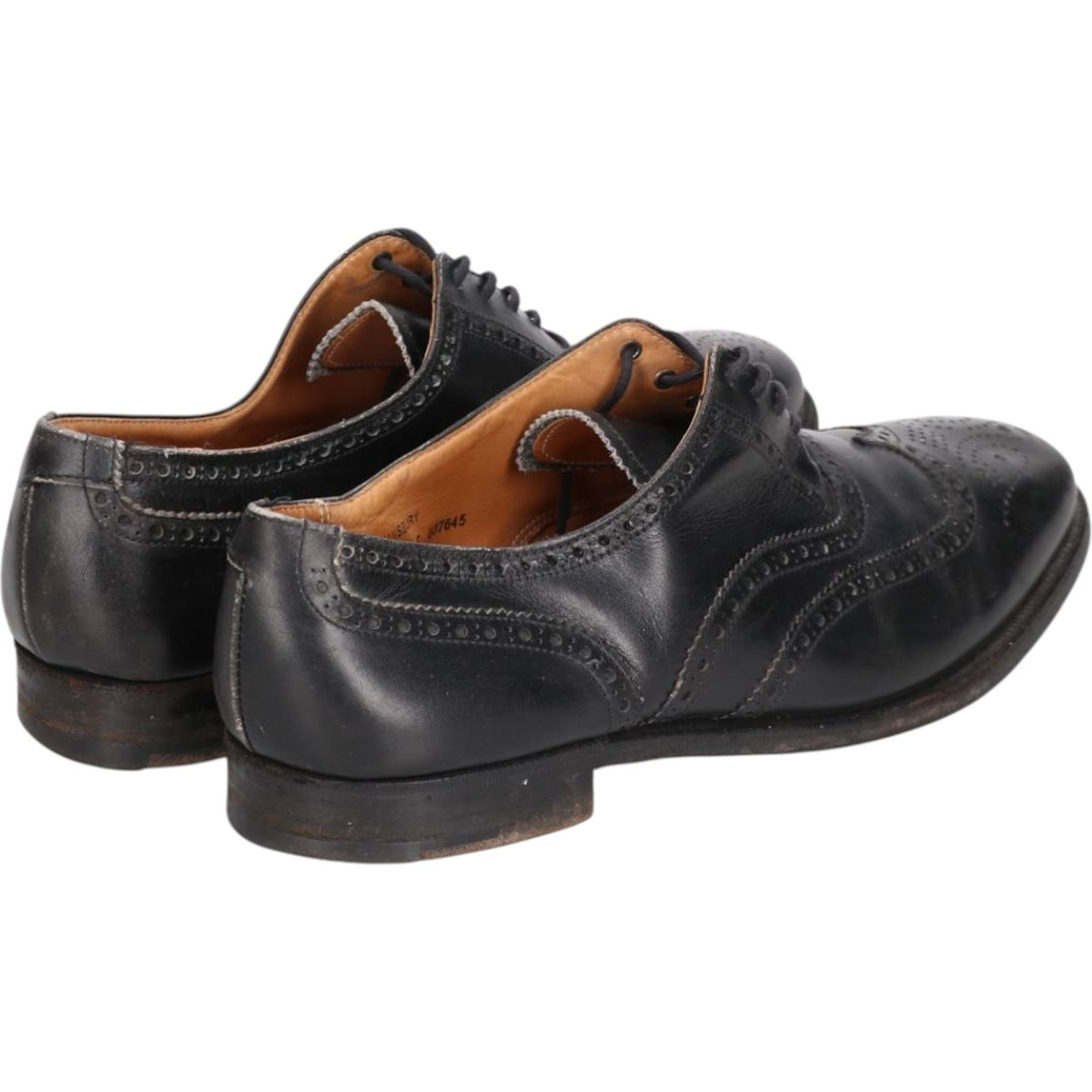 Crockett and Jones semi-brogue wingtip shoes, made in England, 7F Men's 25.5cm genuine leather black type Vintage Second Hand