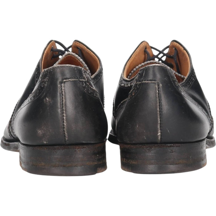 Crockett and Jones semi-brogue wingtip shoes, made in England, 7F Men's 25.5cm genuine leather black type Vintage Second Hand