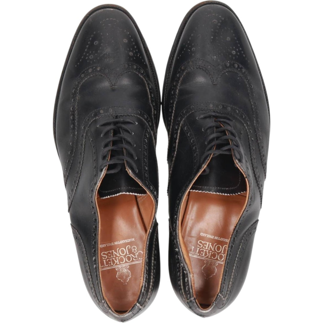 Crockett and Jones semi-brogue wingtip shoes, made in England, 7F Men's 25.5cm genuine leather black type Vintage Second Hand