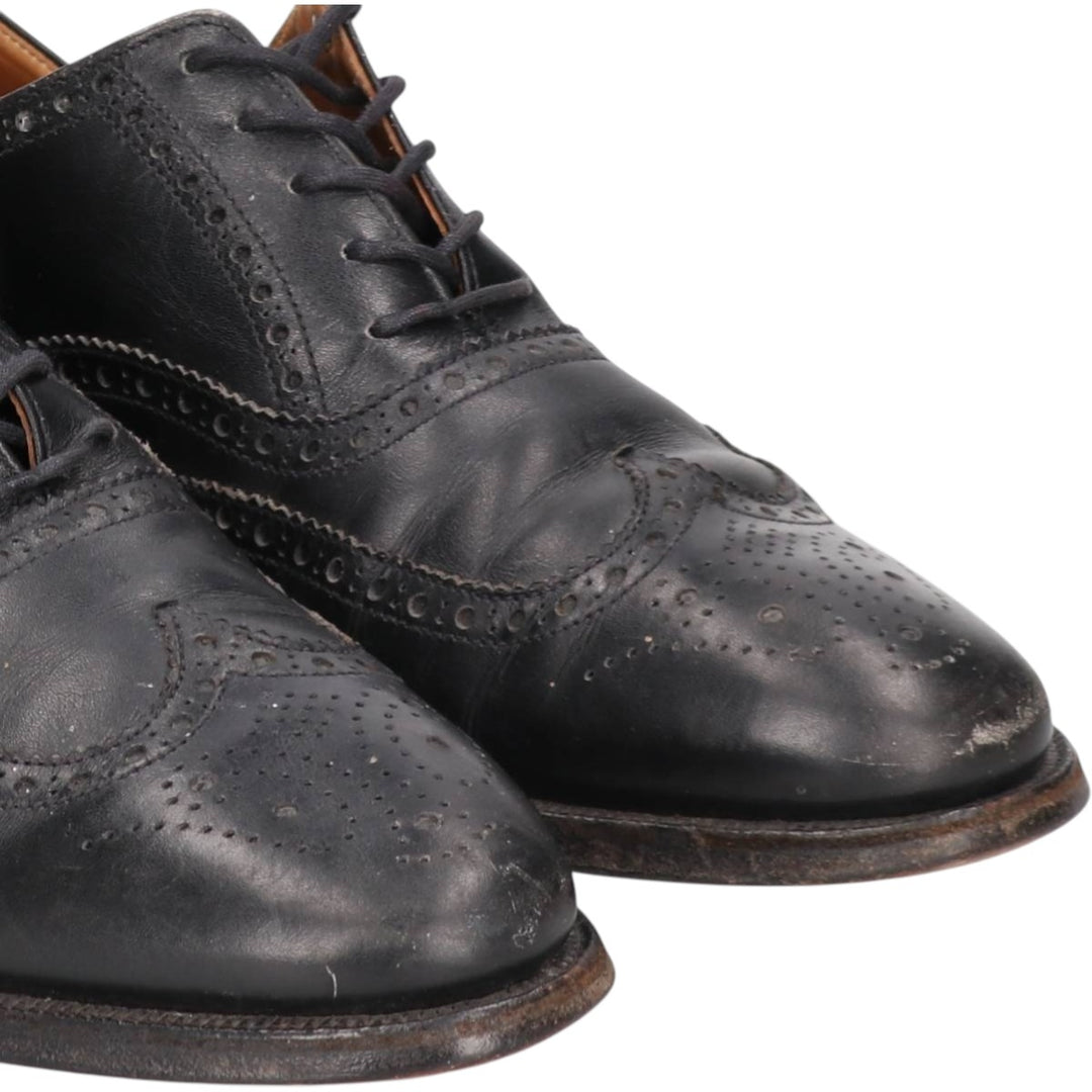 Crockett and Jones semi-brogue wingtip shoes, made in England, 7F Men's 25.5cm genuine leather black type Vintage Second Hand