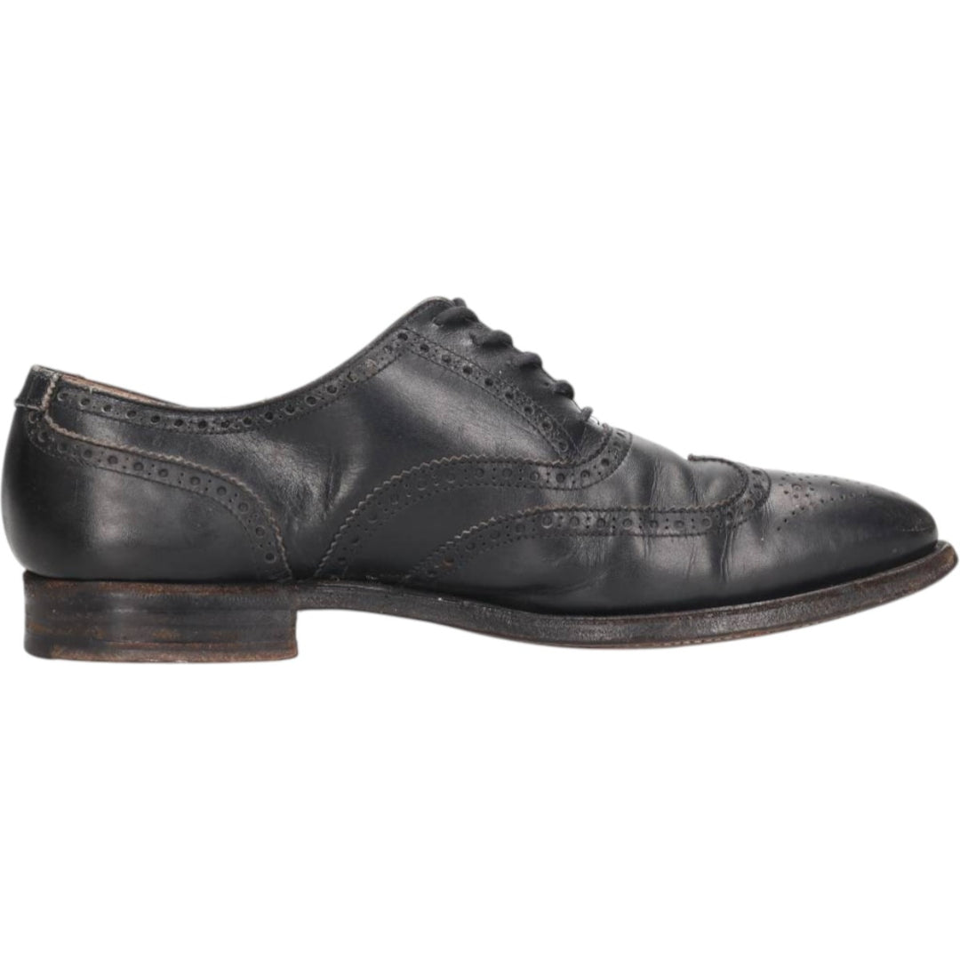Crockett and Jones semi-brogue wingtip shoes, made in England, 7F Men's 25.5cm genuine leather black type Vintage Second Hand