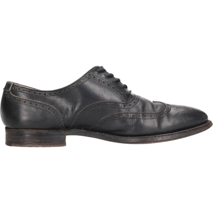 Crockett and Jones semi-brogue wingtip shoes, made in England, 7F Men's 25.5cm genuine leather black type Vintage Second Hand