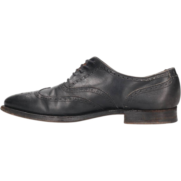 Crockett and Jones semi-brogue wingtip shoes, made in England, 7F Men's 25.5cm genuine leather black type Vintage Second Hand