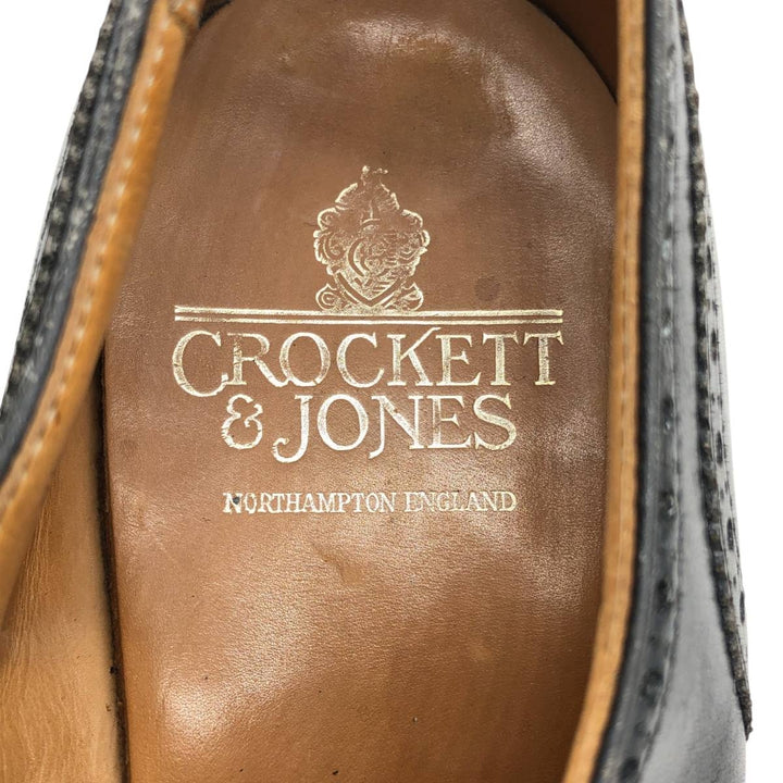 Crockett and Jones semi-brogue wingtip shoes, made in England, 7F Men's 25.5cm genuine leather black type Vintage Second Hand