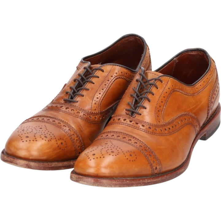 Allen Edmonds Strand Semi-Brogue Straight Tip Shoes, Made in USA, Size 9 B Men's 27.0cm genuine leather brown type Vintage Second Hand