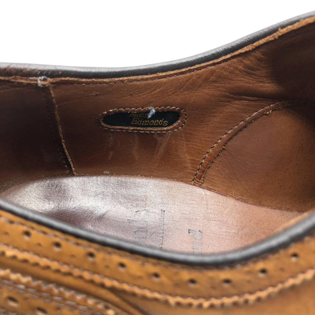 Allen Edmonds Strand Semi-Brogue Straight Tip Shoes, Made in USA, Size 9 B Men's 27.0cm genuine leather brown type Vintage Second Hand