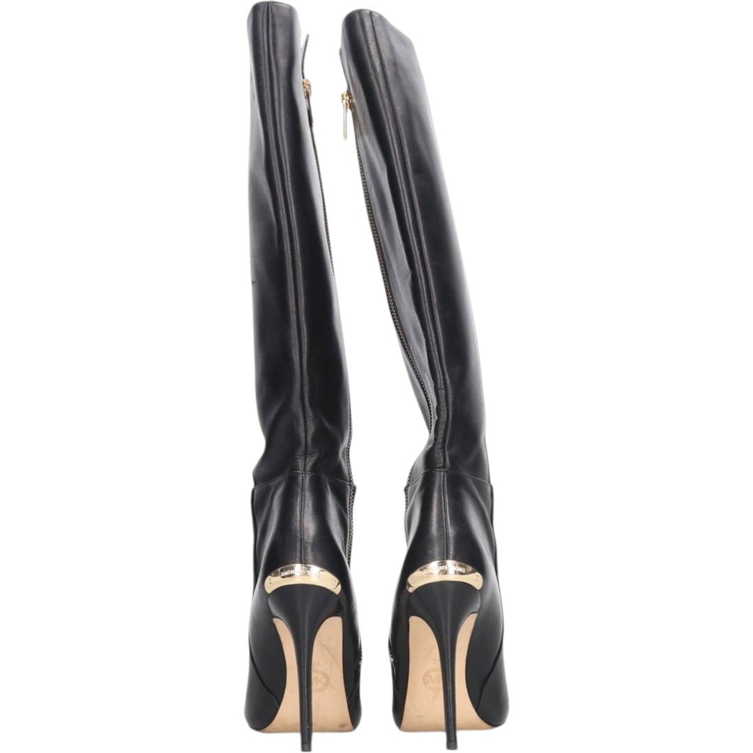 Michael Kors Women's Side Zip Long Boots, Size 7.5 (equivalent to 9.6 inches) /saa013491 Women's 24.5cm genuine leather black type Vintage Second Hand