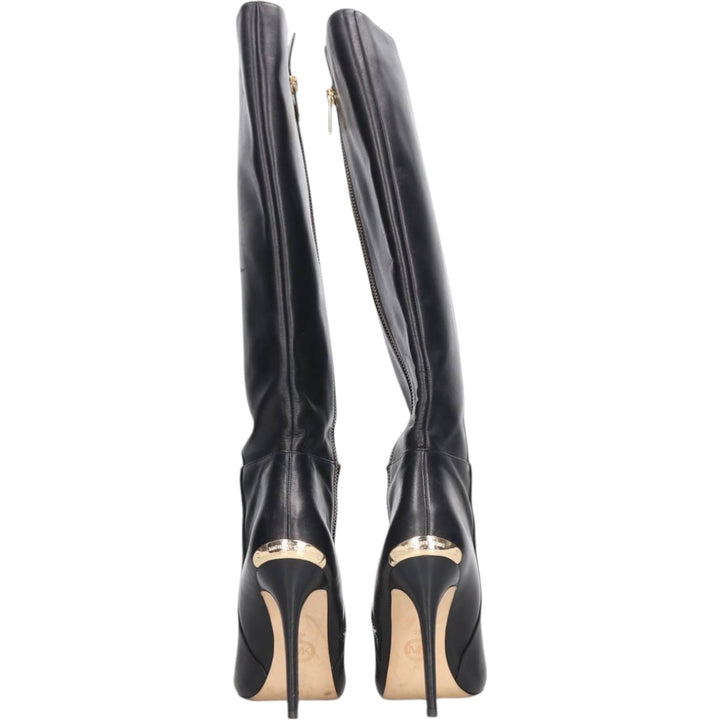 Michael Kors Women's Side Zip Long Boots, Size 7.5 (equivalent to 9.6 inches) /saa013491 Women's 24.5cm genuine leather black type Vintage Second Hand