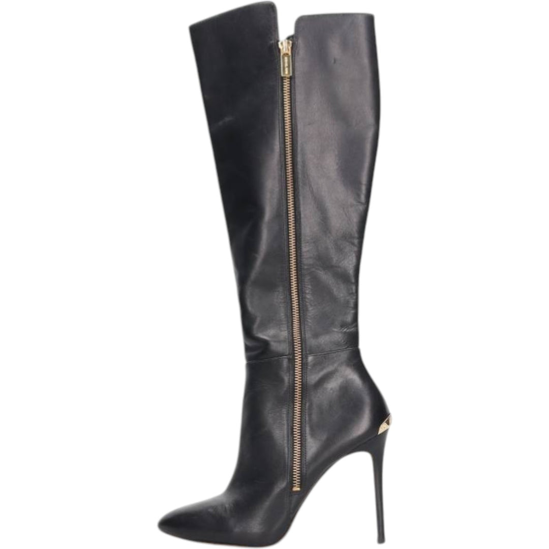Michael Kors Women's Side Zip Long Boots, Size 7.5 (equivalent to 9.6 inches) /saa013491 Women's 24.5cm genuine leather black type Vintage Second Hand
