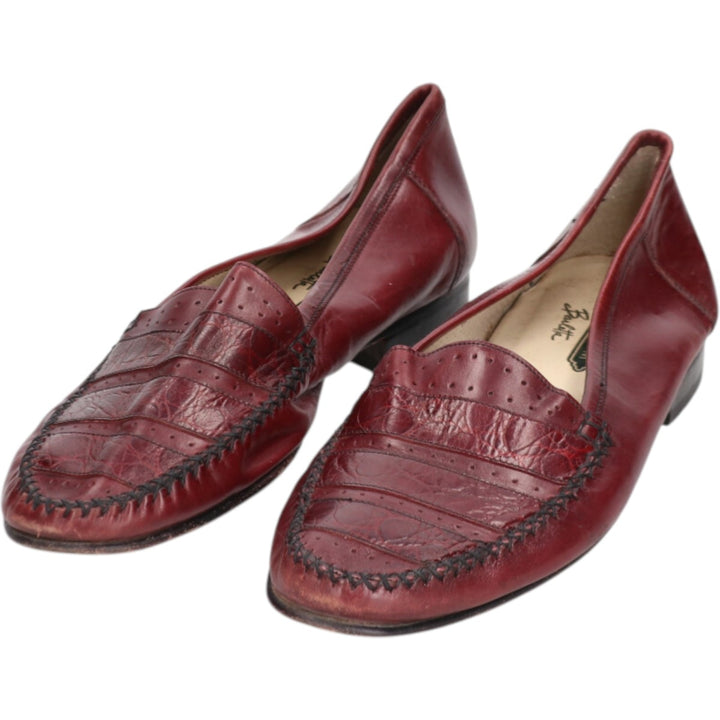 Florsheim Crocodile Embossed Vamp Loafers, Made in Italy, Size 9 1/2D Men's 27.5cm genuine leather wine-red Vintage Second Hand
