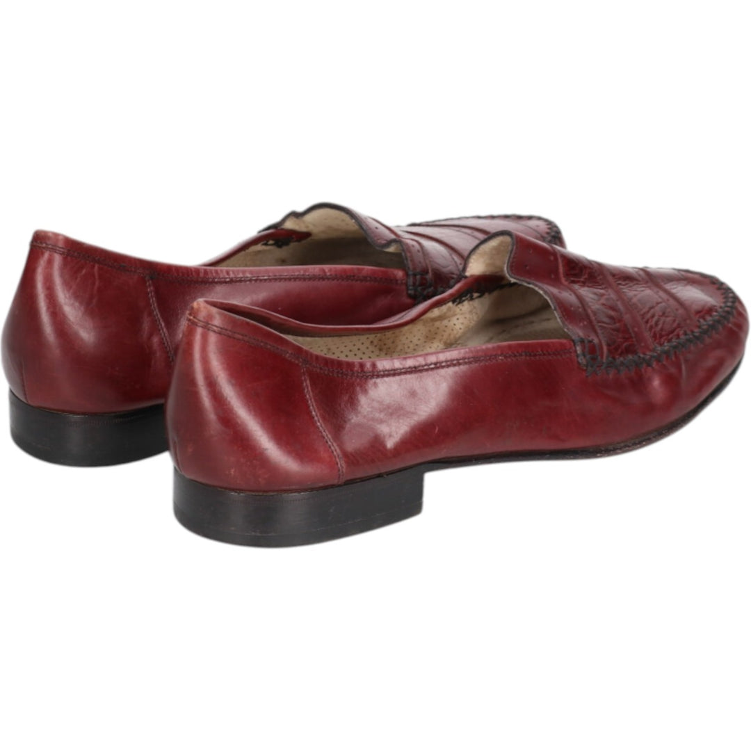 Florsheim Crocodile Embossed Vamp Loafers, Made in Italy, Size 9 1/2D Men's 27.5cm genuine leather wine-red Vintage Second Hand
