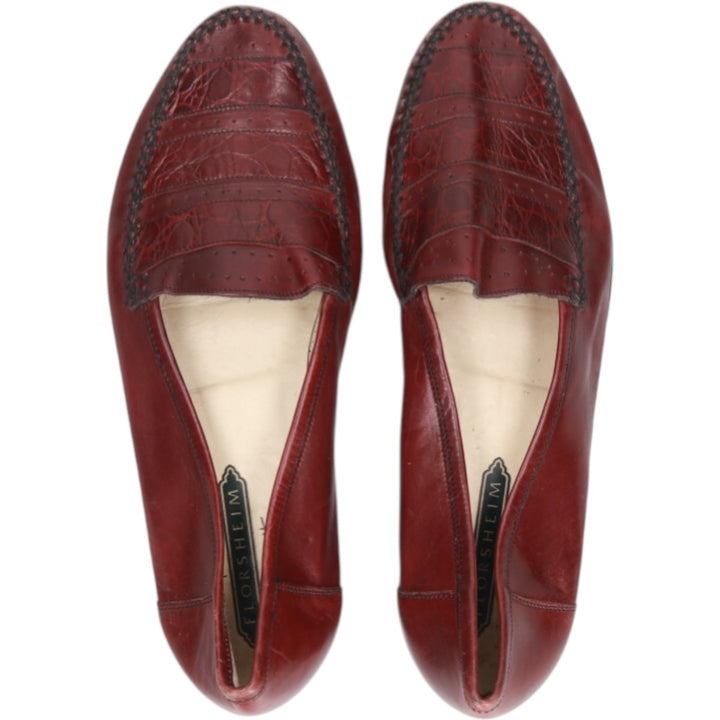 Florsheim Crocodile Embossed Vamp Loafers, Made in Italy, Size 9 1/2D Men's 27.5cm genuine leather wine-red Vintage Second Hand