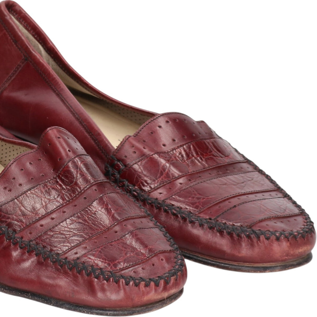 Florsheim Crocodile Embossed Vamp Loafers, Made in Italy, Size 9 1/2D Men's 27.5cm genuine leather wine-red Vintage Second Hand
