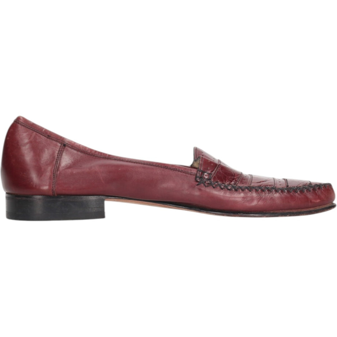 Florsheim Crocodile Embossed Vamp Loafers, Made in Italy, Size 9 1/2D Men's 27.5cm genuine leather wine-red Vintage Second Hand