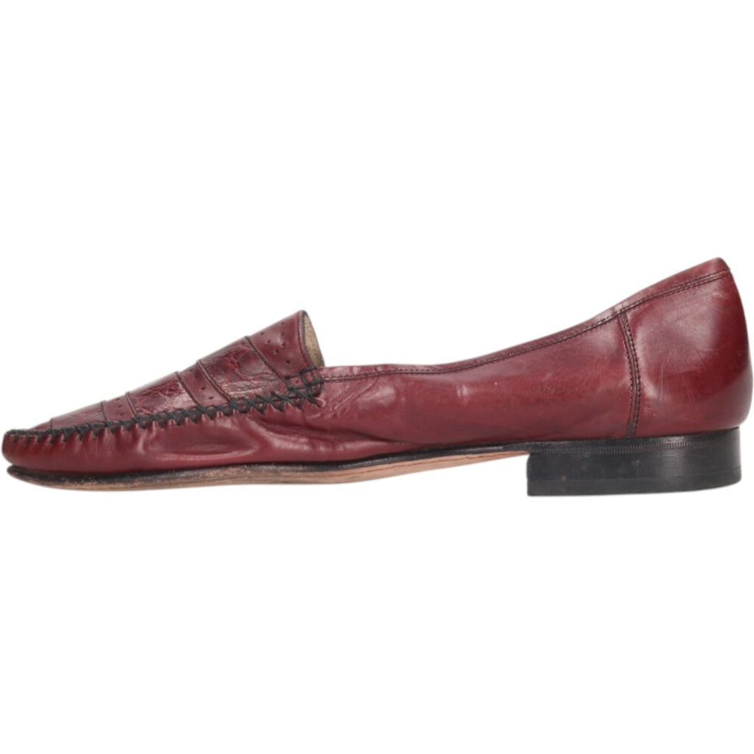 Florsheim Crocodile Embossed Vamp Loafers, Made in Italy, Size 9 1/2D Men's 27.5cm genuine leather wine-red Vintage Second Hand