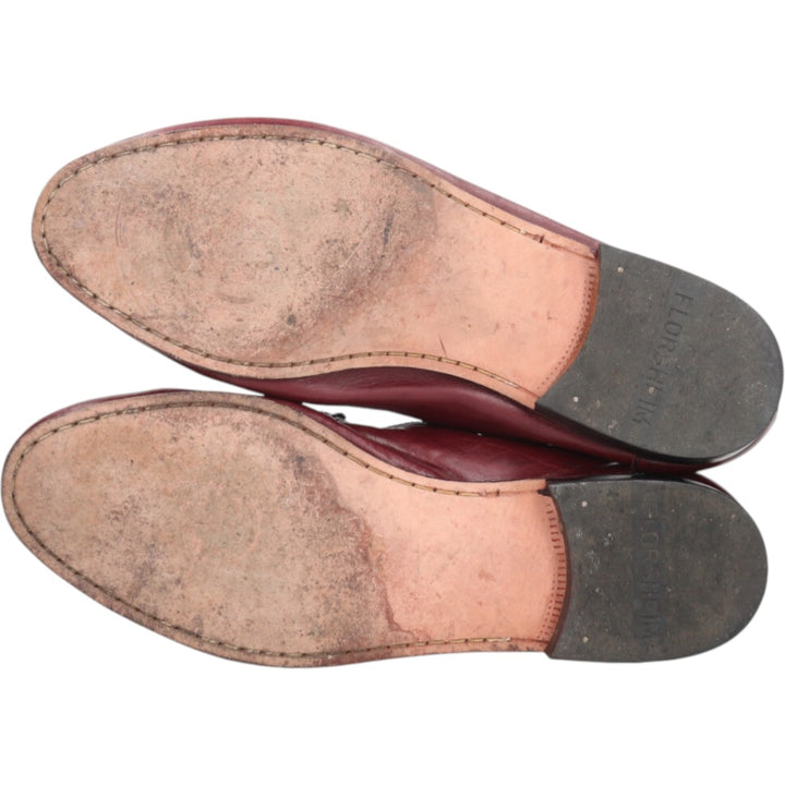 Florsheim Crocodile Embossed Vamp Loafers, Made in Italy, Size 9 1/2D Men's 27.5cm genuine leather wine-red Vintage Second Hand