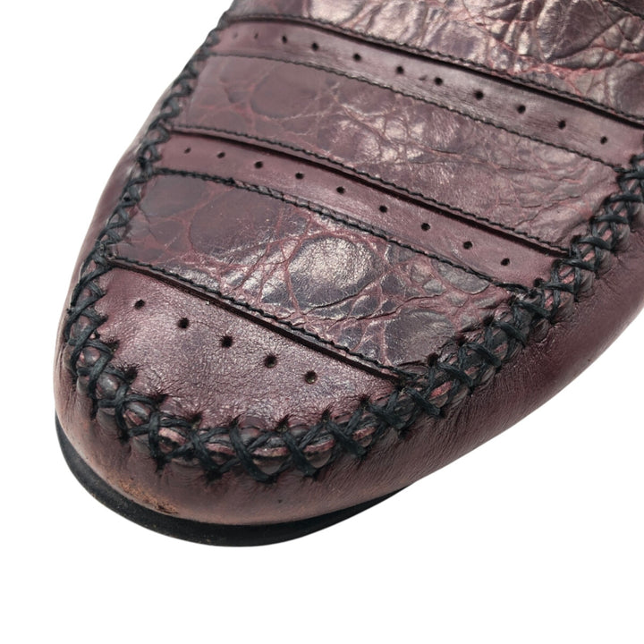 Florsheim Crocodile Embossed Vamp Loafers, Made in Italy, Size 9 1/2D Men's 27.5cm genuine leather wine-red Vintage Second Hand