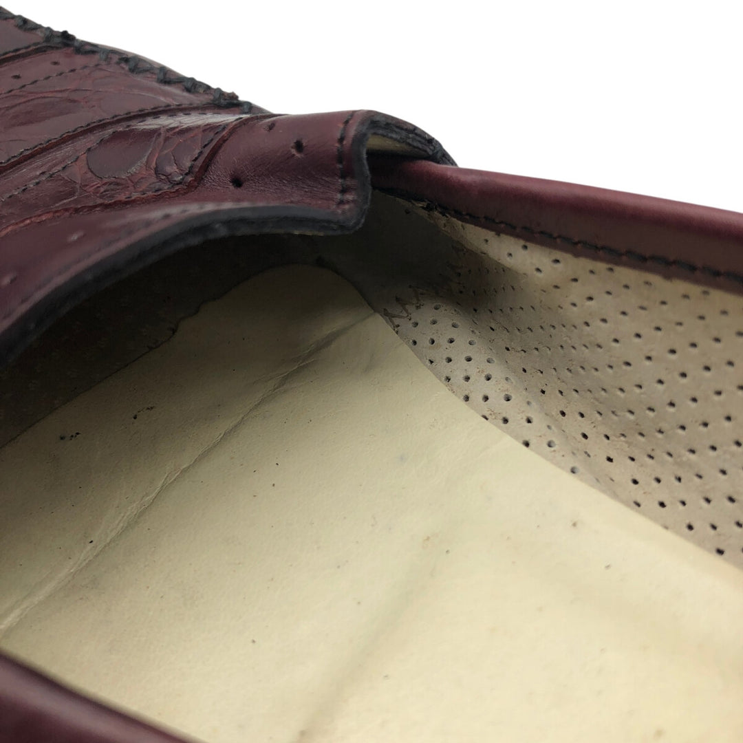Florsheim Crocodile Embossed Vamp Loafers, Made in Italy, Size 9 1/2D Men's 27.5cm genuine leather wine-red Vintage Second Hand