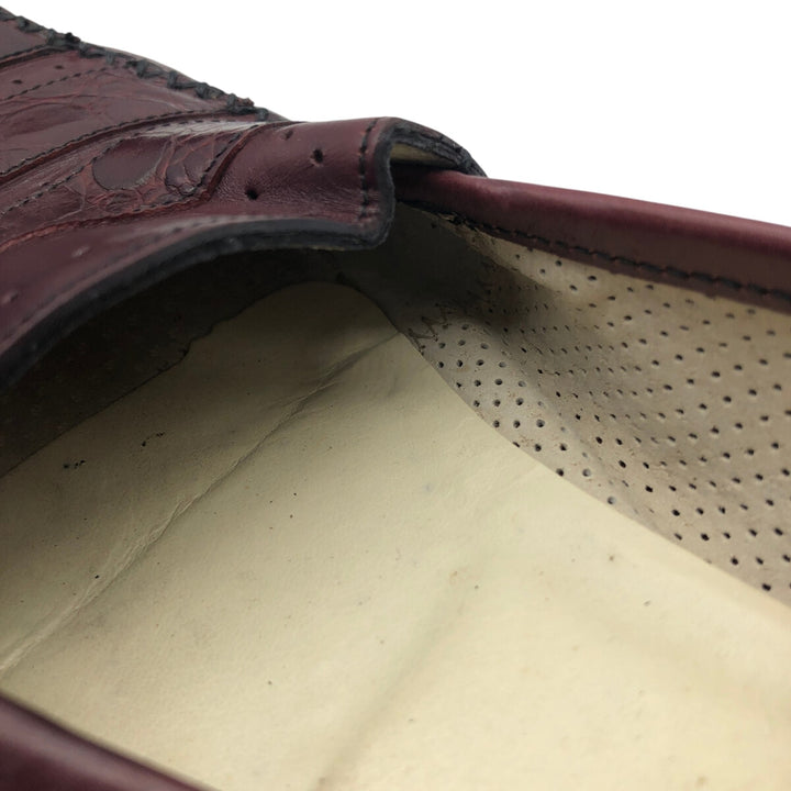 Florsheim Crocodile Embossed Vamp Loafers, Made in Italy, Size 9 1/2D Men's 27.5cm genuine leather wine-red Vintage Second Hand