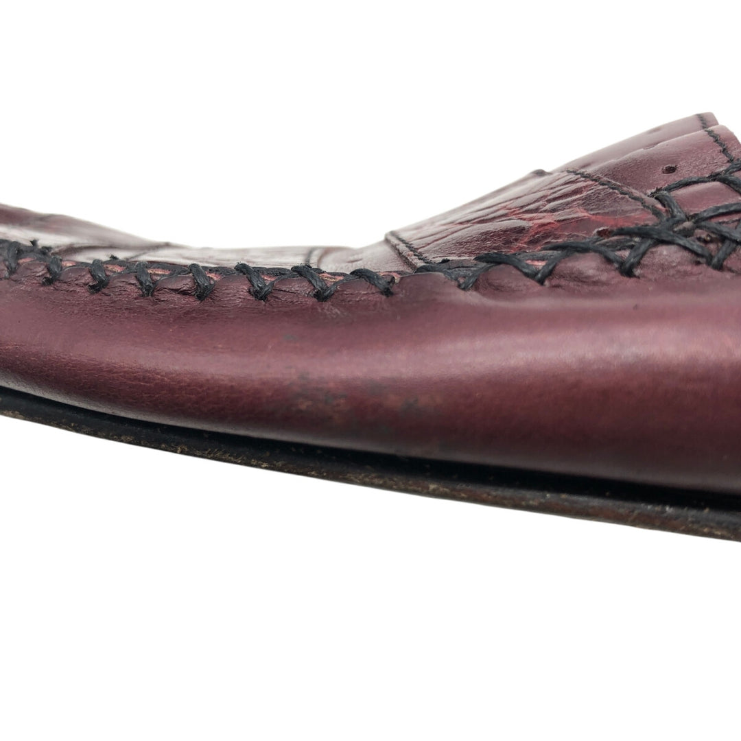 Florsheim Crocodile Embossed Vamp Loafers, Made in Italy, Size 9 1/2D Men's 27.5cm genuine leather wine-red Vintage Second Hand