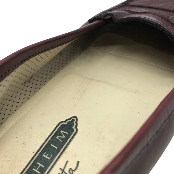 Florsheim Crocodile Embossed Vamp Loafers, Made in Italy, Size 9 1/2D Men's 27.5cm genuine leather wine-red Vintage Second Hand