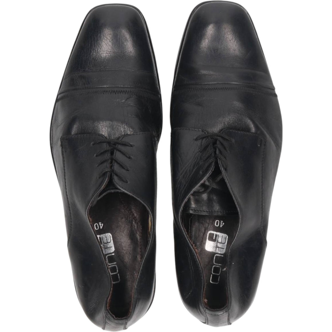 CONTE Square Toe Straight Tip Shoes, Made in Italy, Size 40, Men's 9.8" (equivalent) /saa013580 Men's 25.0cm genuine leather black type Vintage Second Hand