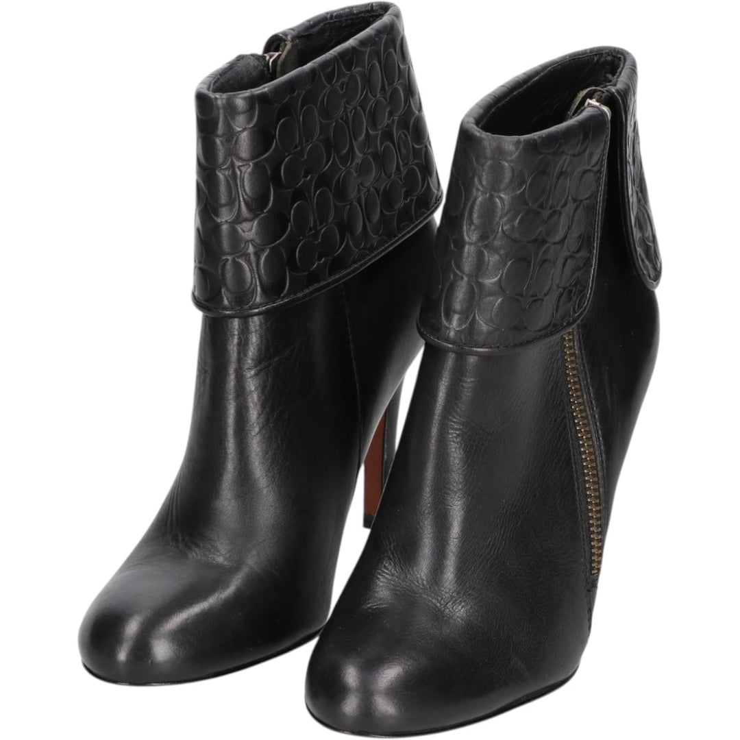 Coach side zip short boots, size 6B Women's 23.0cm genuine leather black type Vintage Second Hand