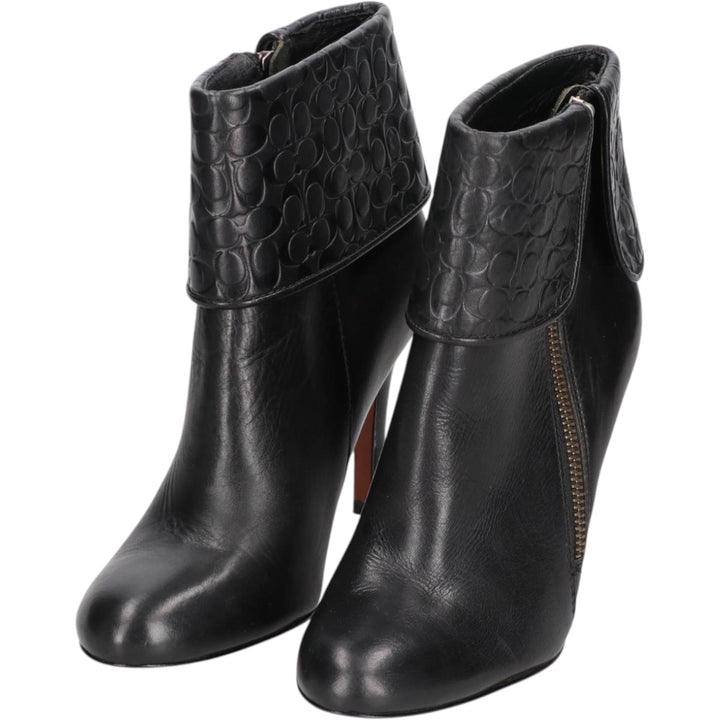 Coach side zip short boots, size 6B Women's 23.0cm genuine leather black type Vintage Second Hand