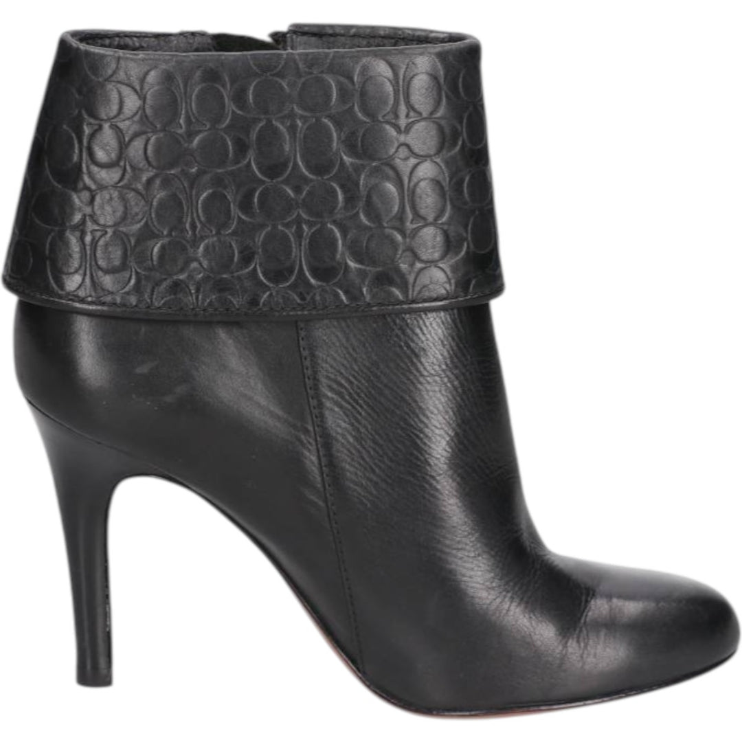 Coach side zip short boots, size 6B Women's 23.0cm genuine leather black type Vintage Second Hand