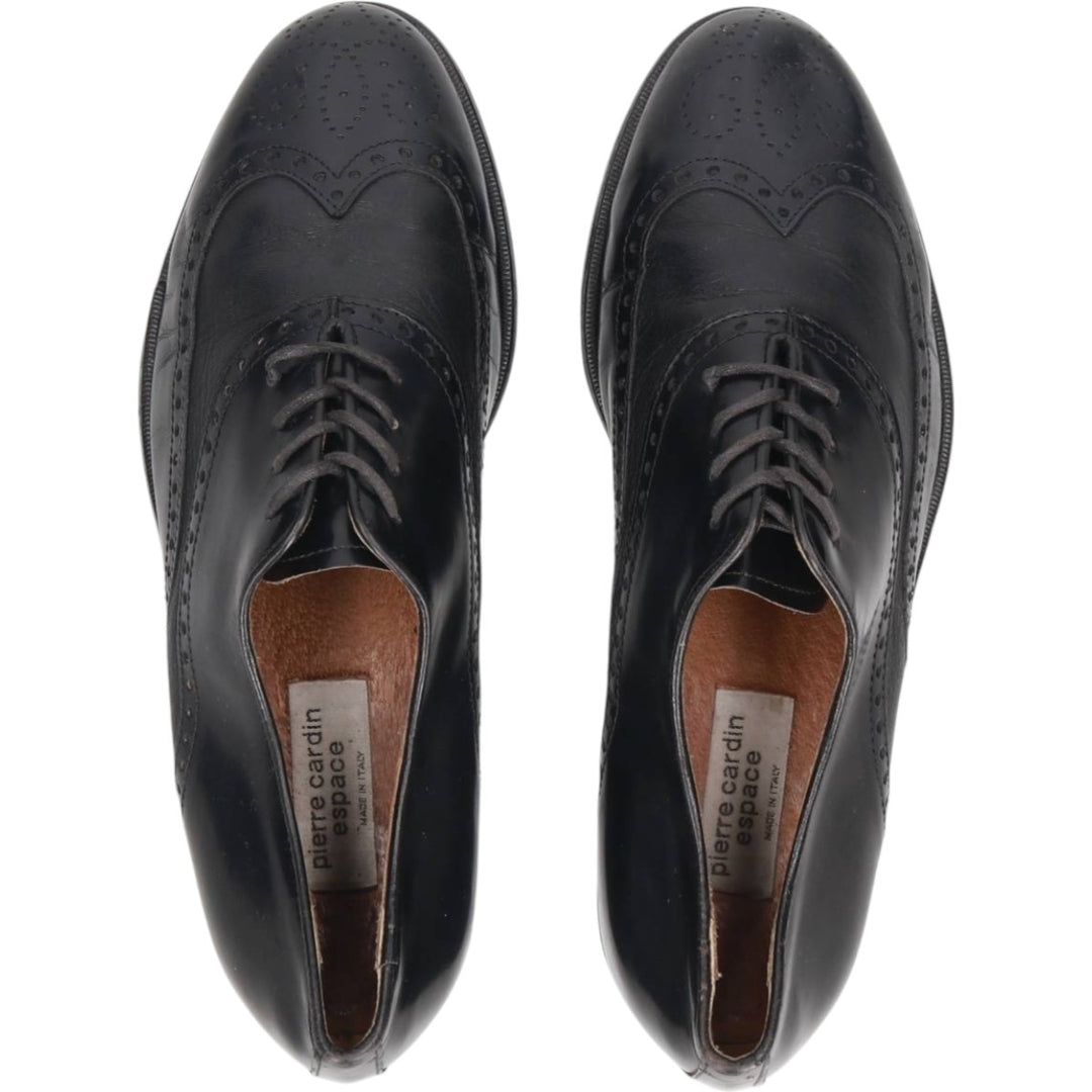 Pierre Cardin espace Full Brogue Wingtip Shoes, Made in Italy, Size 8 Men's 26.5cm genuine leather black type Vintage Second Hand