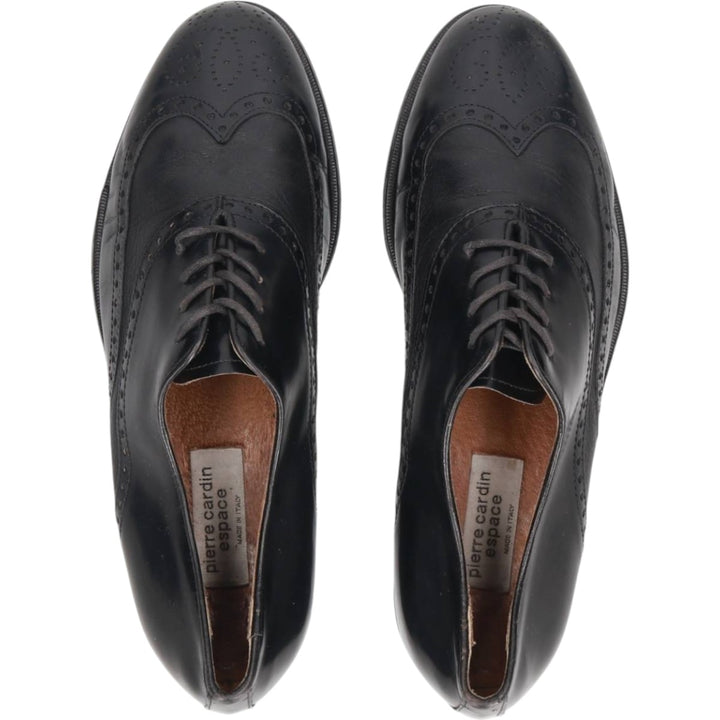 Pierre Cardin espace Full Brogue Wingtip Shoes, Made in Italy, Size 8 Men's 26.5cm genuine leather black type Vintage Second Hand