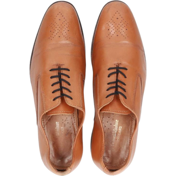 Samuel Windsor semi-brogue plain-toe shoes, size 10, made in England Men's 28.5cm genuine leather Camel type Vintage Second Hand