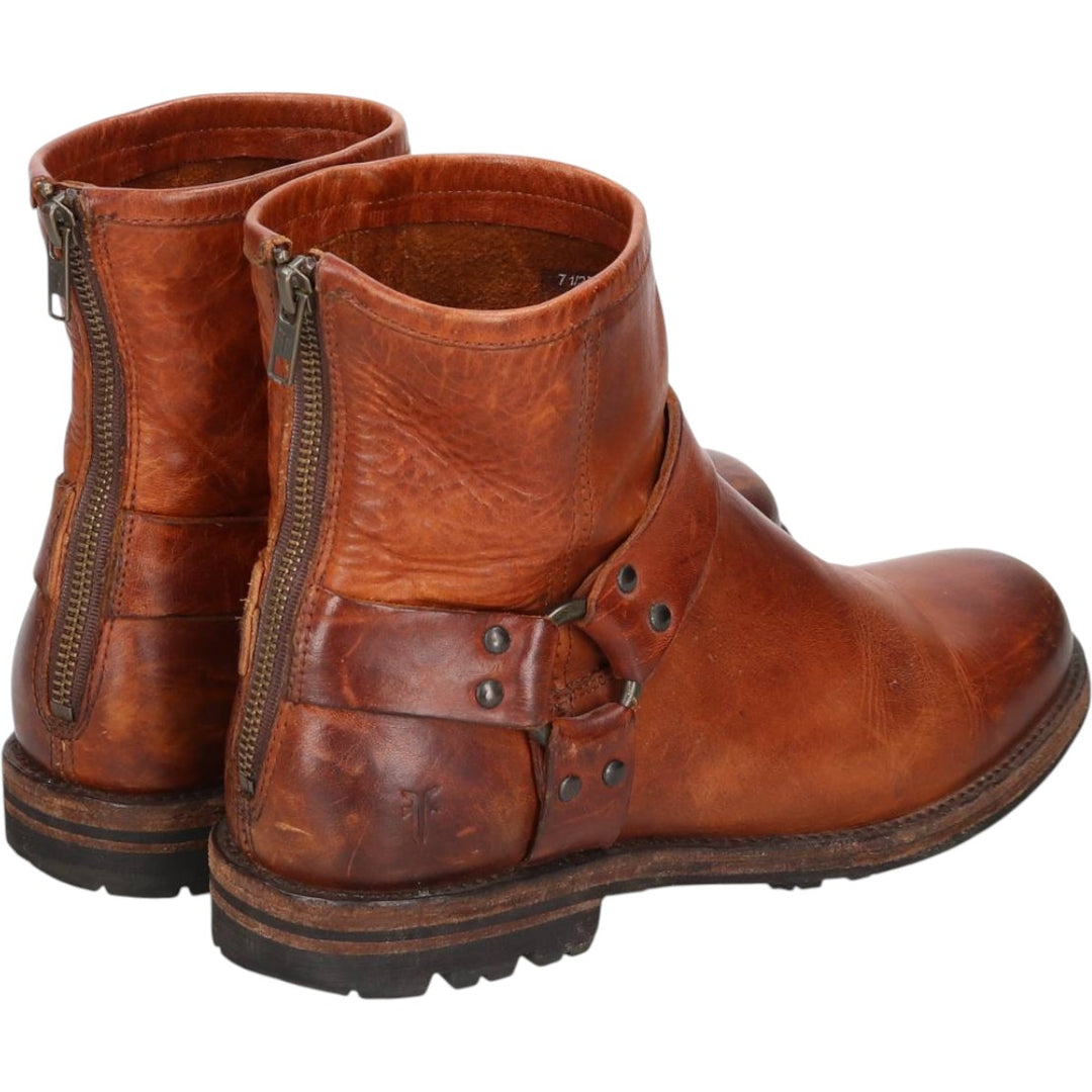 Frye Back Zip Ring Boots, 7 1/2D, Men's, 10" Size (saa013687) Men's 25.5cm genuine leather brown type Vintage Second Hand