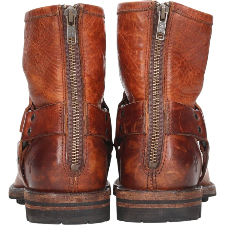 Frye Back Zip Ring Boots, 7 1/2D, Men's, 10" Size (saa013687) Men's 25.5cm genuine leather brown type Vintage Second Hand