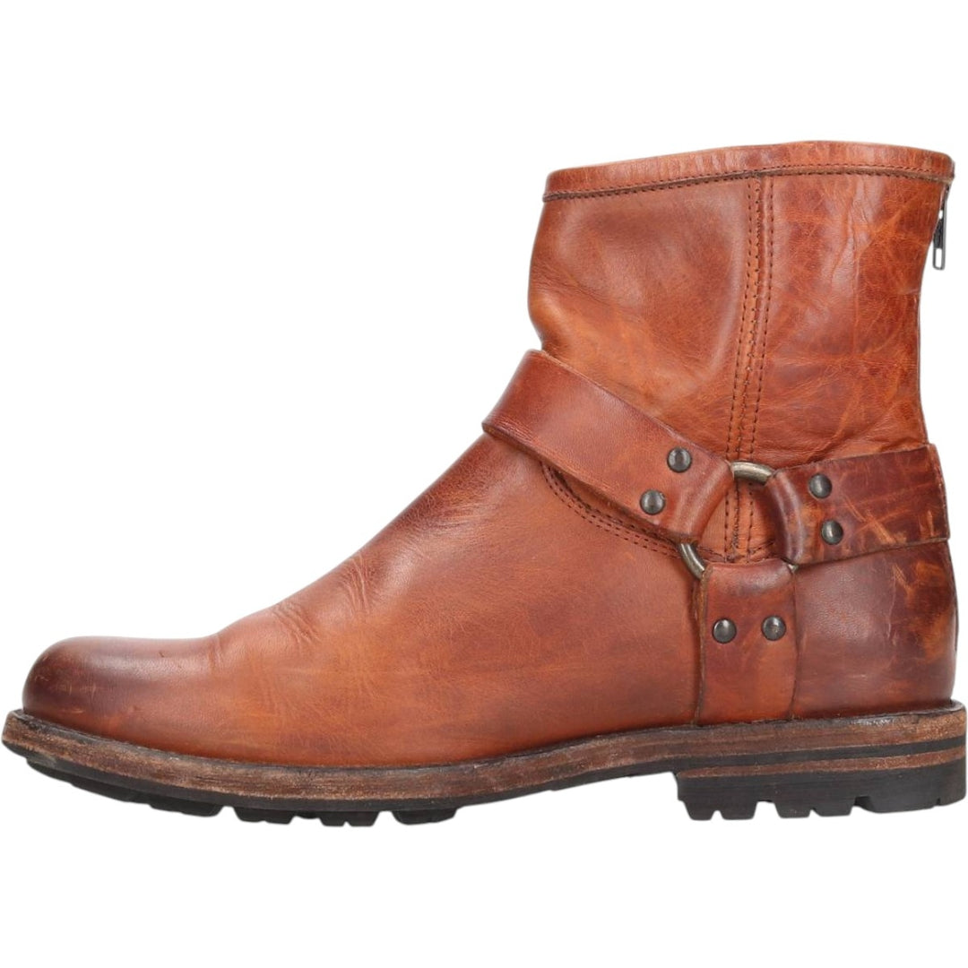 Frye Back Zip Ring Boots, 7 1/2D, Men's, 10" Size (saa013687) Men's 25.5cm genuine leather brown type Vintage Second Hand