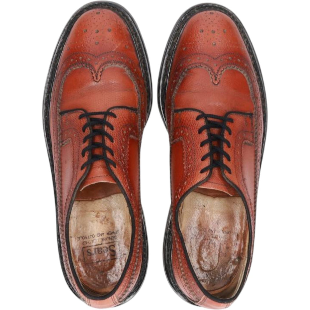Vintage 80s-90s Sears Full Brogue Wingtip Shoes, Size 8 1/2, Men's, 10.4" (saa013801) Men's 26.5cm genuine leather brown type Vintage Second Hand