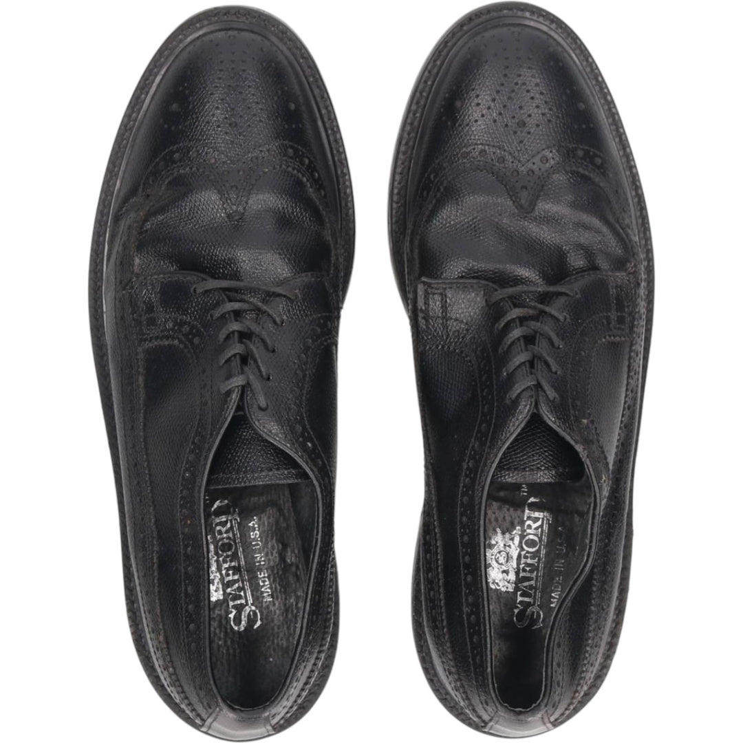 Stafford Full Brogue Wingtip Shoes Made in USA 8D Men's 26.0cm genuine leather black type Vintage Second Hand