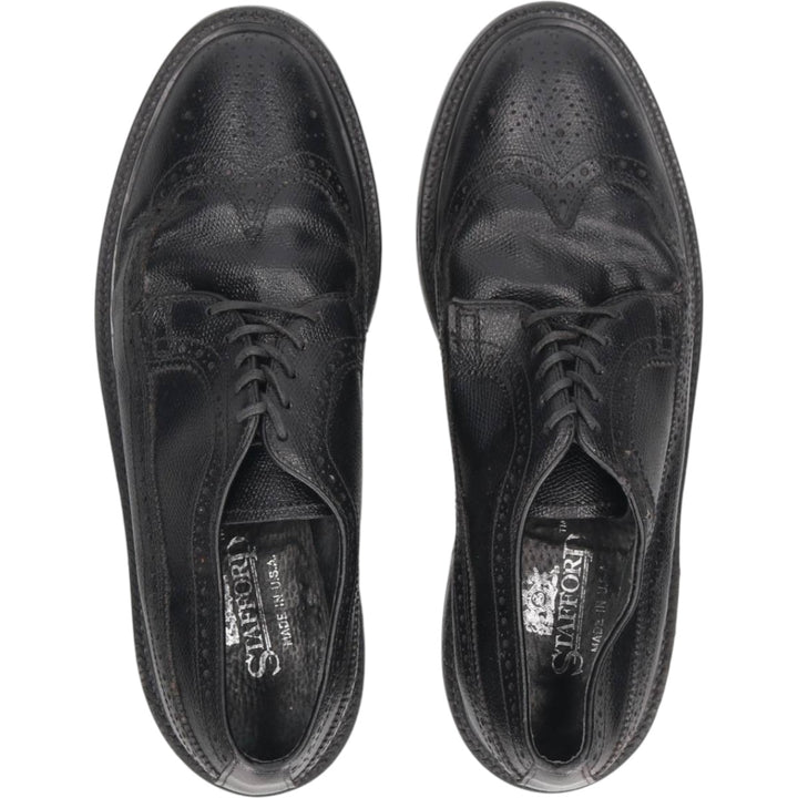 Stafford Full Brogue Wingtip Shoes Made in USA 8D Men's 26.0cm genuine leather black type Vintage Second Hand