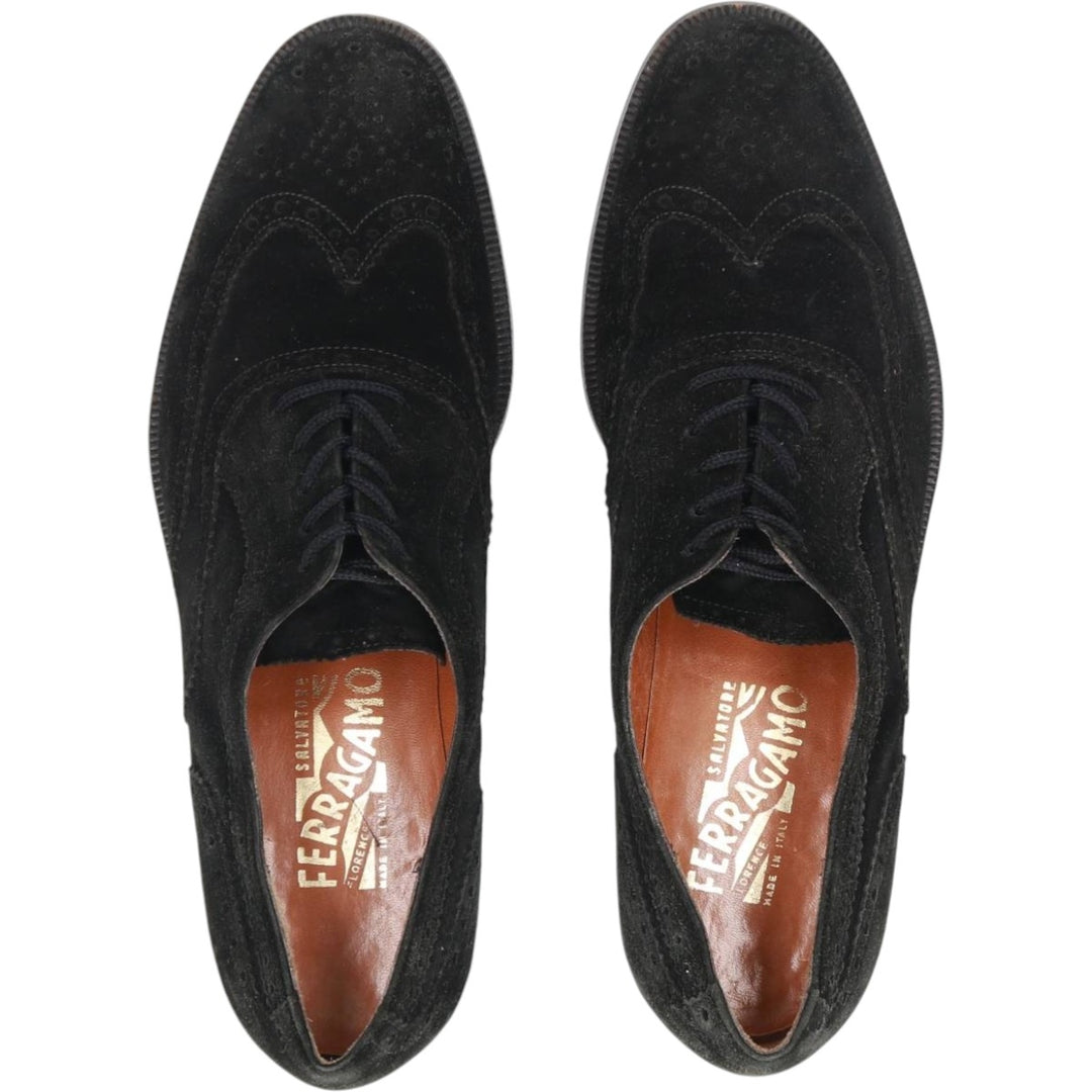 Salvatore Ferragamo suede wingtip shoes, made in Italy, size 8D Men's 26.0cm suede black type Vintage Second Hand