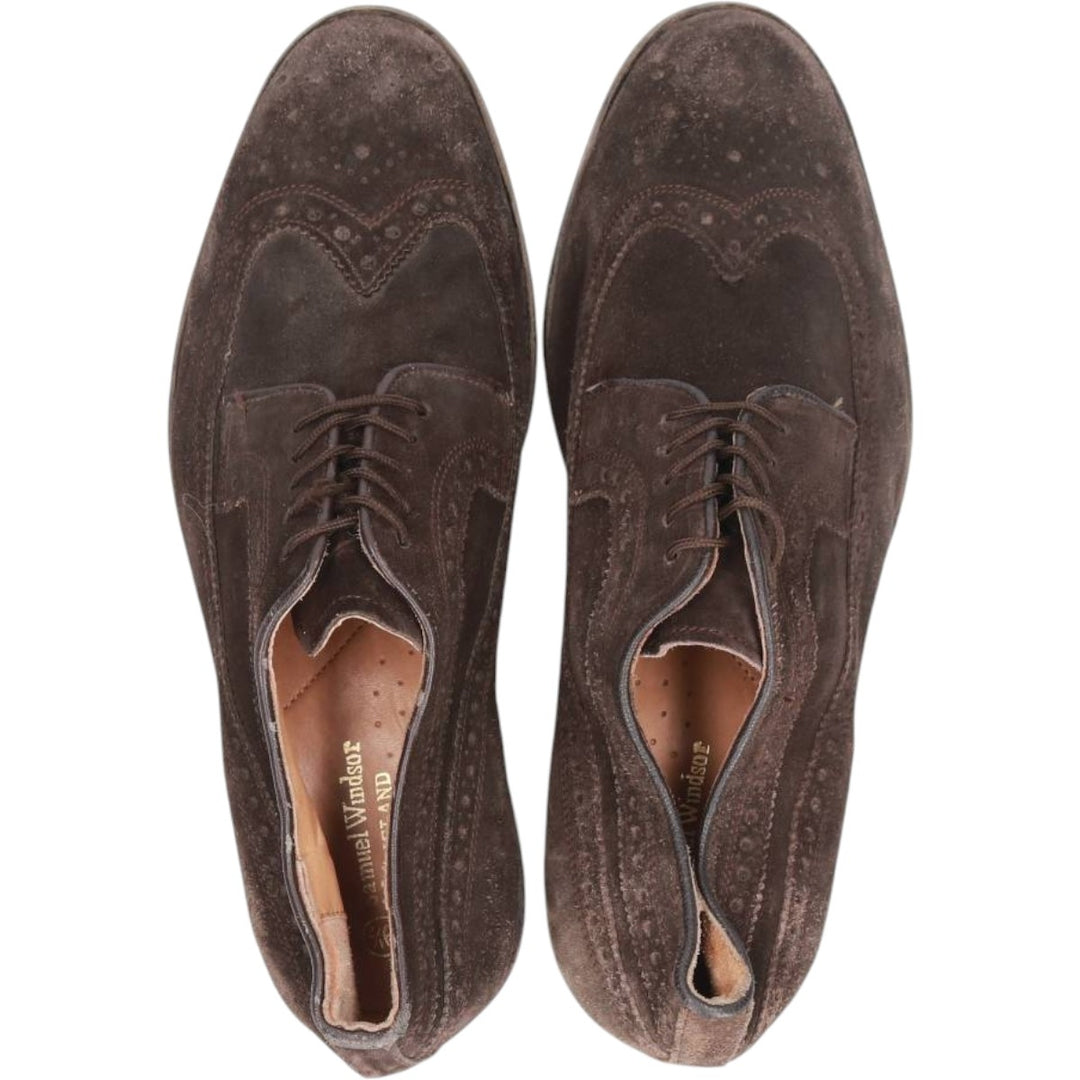 Samuel Windsor suede wingtip shoes, size 9 1/2, made in England Men's 28.0cm Genuine Leather Suede brown type Vintage Second Hand