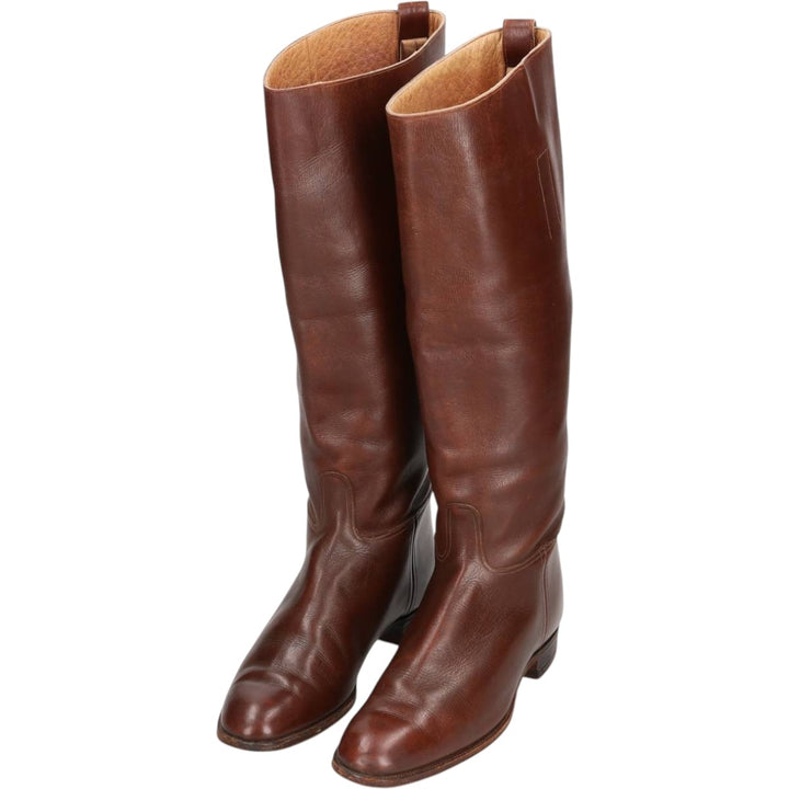 Long boots 4 Women's 22.0cm genuine leather brown type Vintage Second Hand