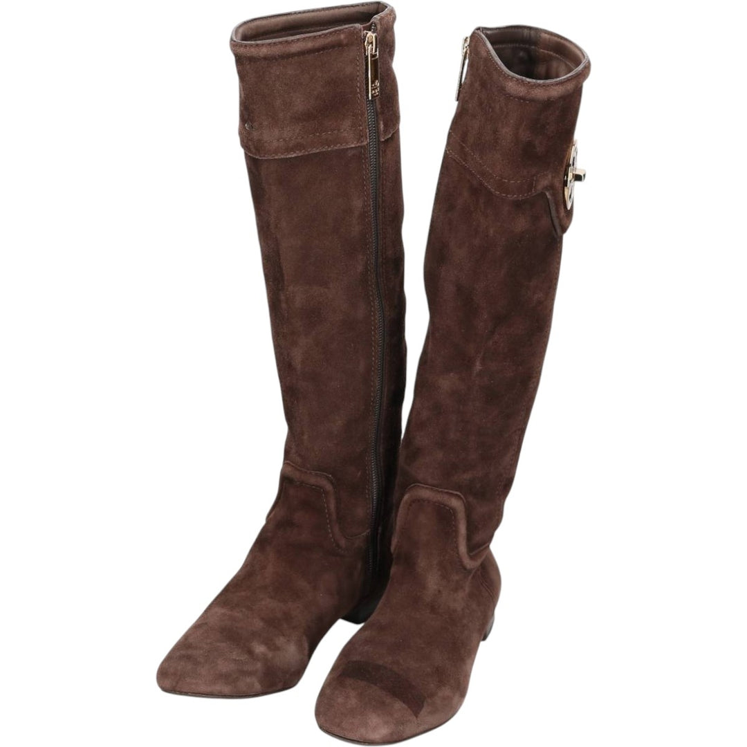 Tory Burch Suede Side-Zip Long Boots, Made in Brazil, Size 5 1/2M, Women's, Equivalent to 8.9 inches /saa013858 Women's 22.5cm Genuine Leather Suede brown type Vintage Second Hand