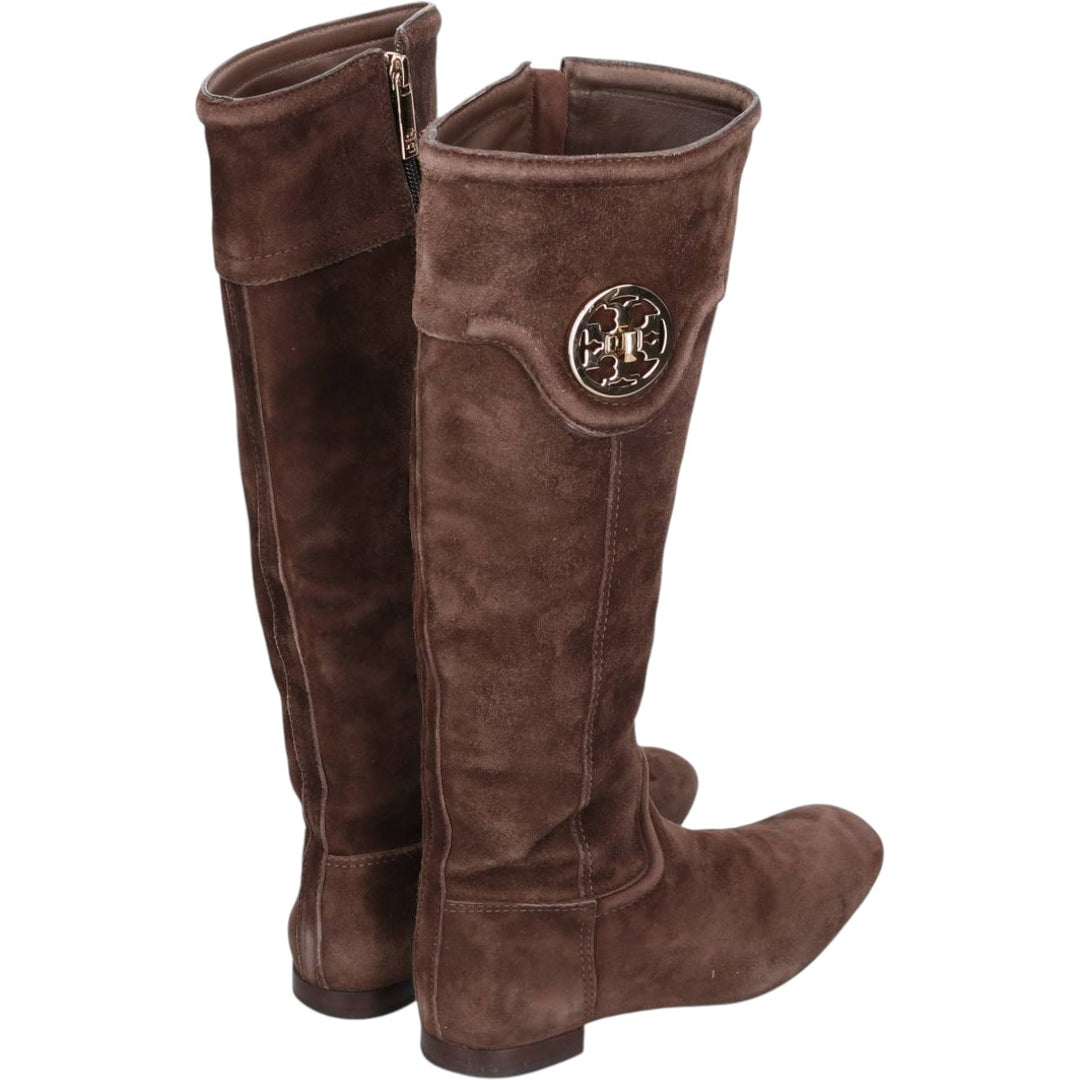 Tory Burch Suede Side-Zip Long Boots, Made in Brazil, Size 5 1/2M, Women's, Equivalent to 8.9 inches /saa013858 Women's 22.5cm Genuine Leather Suede brown type Vintage Second Hand