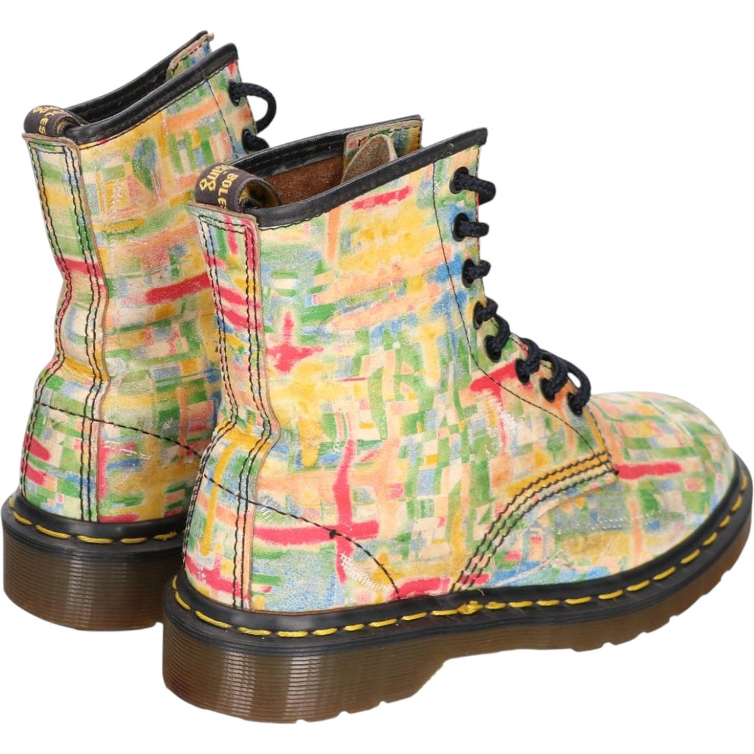 Dr. Martens all-over print 8-eye boots, Made in England, Size 4 Women's 23.0cm genuine leather green type Vintage Second Hand