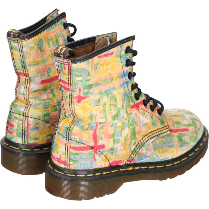 Dr. Martens all-over print 8-eye boots, Made in England, Size 4 Women's 23.0cm genuine leather green type Vintage Second Hand