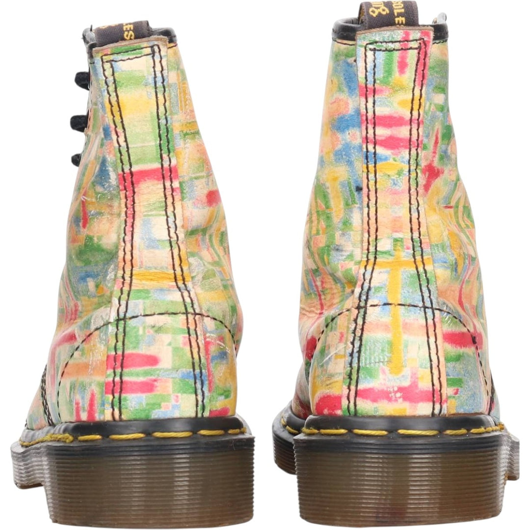 Dr. Martens all-over print 8-eye boots, Made in England, Size 4 Women's 23.0cm genuine leather green type Vintage Second Hand
