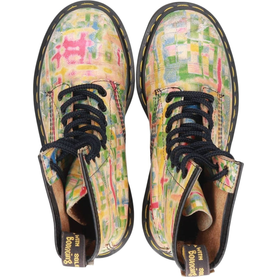 Dr. Martens all-over print 8-eye boots, Made in England, Size 4 Women's 23.0cm genuine leather green type Vintage Second Hand